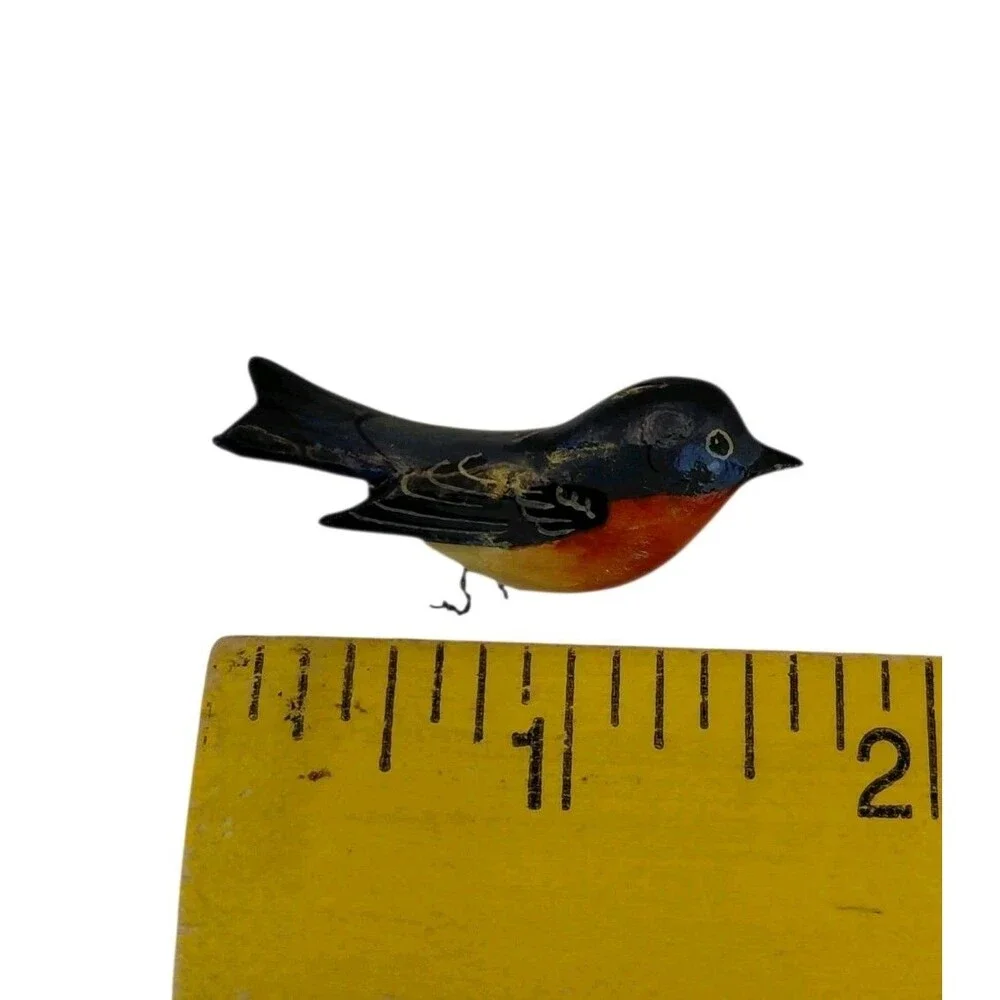 Wood Hand Painted Blue Bird Pin Brooch 1.75 ” Takahashi Style Vtg Unmarked